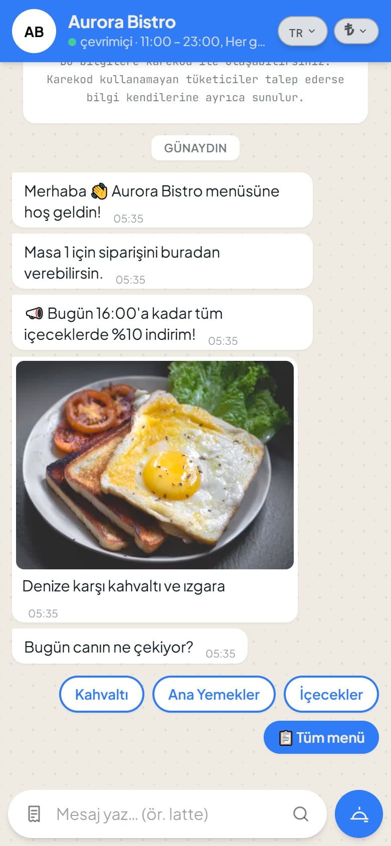 Sohbet — Gerçek ürün ekranı