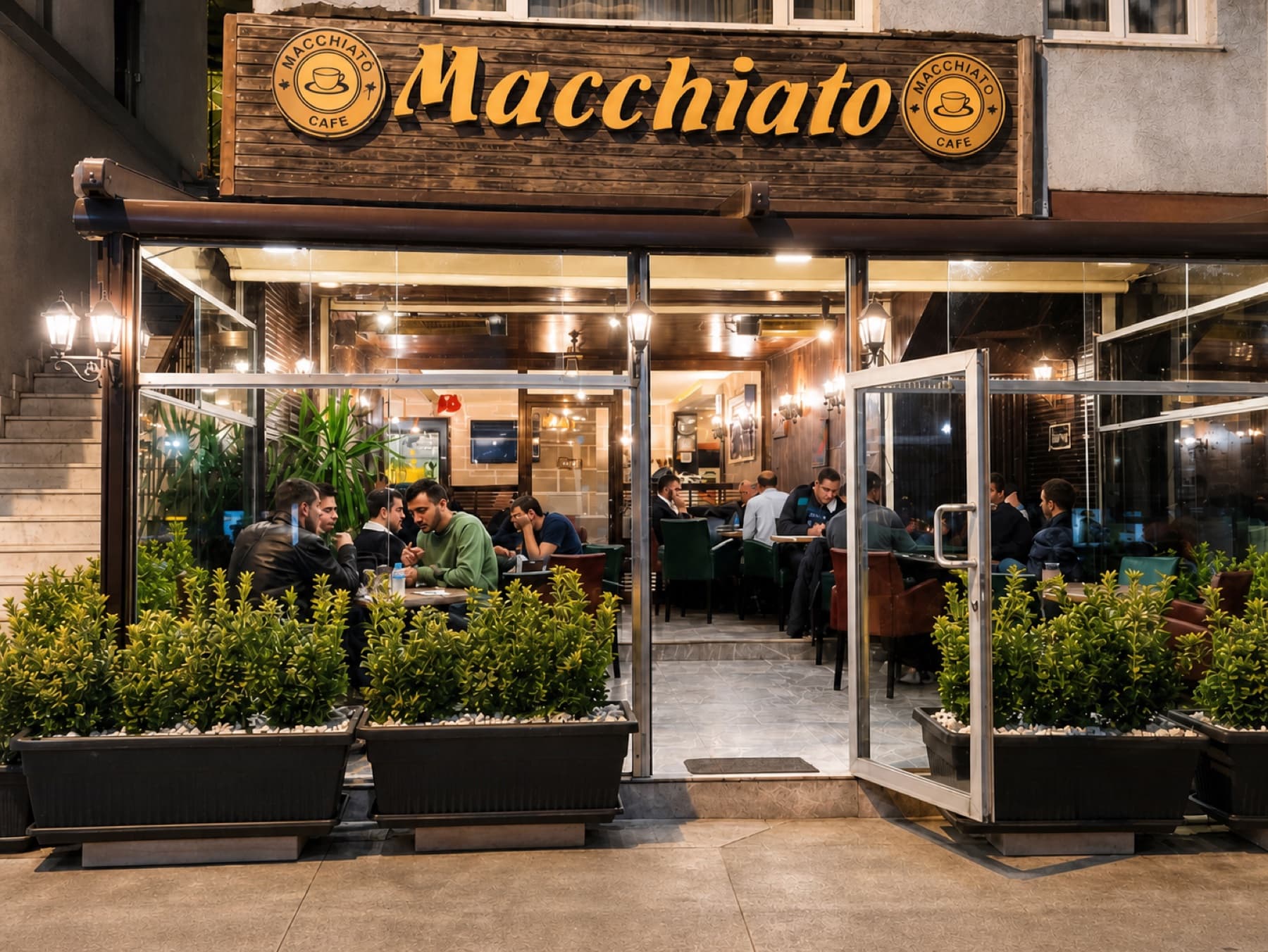 Softellio Menü kullanan Macchiato Cafe dış görünümü